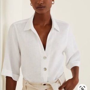 MANGO - White Linen Shirt with Buttons - Small NWT